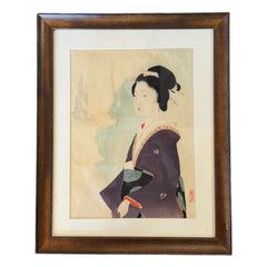 Japanese Woodblock Print by Takahashi Shotei (1874–1941) – Framed Geisha Portrait
