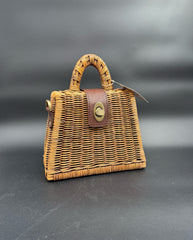 Petite Balinese Rattan Purse Handbag with Detachable Leather Strap