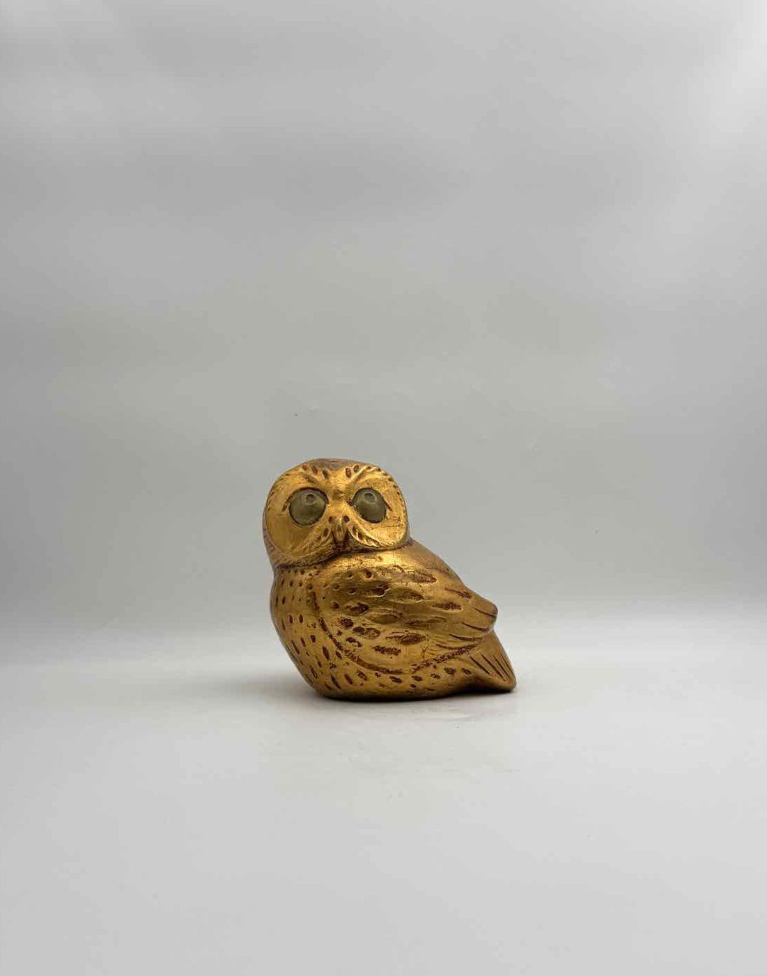 Vintage Mid Century Gold Leaf Owl Figurines Mama Baby Owl Set Decor