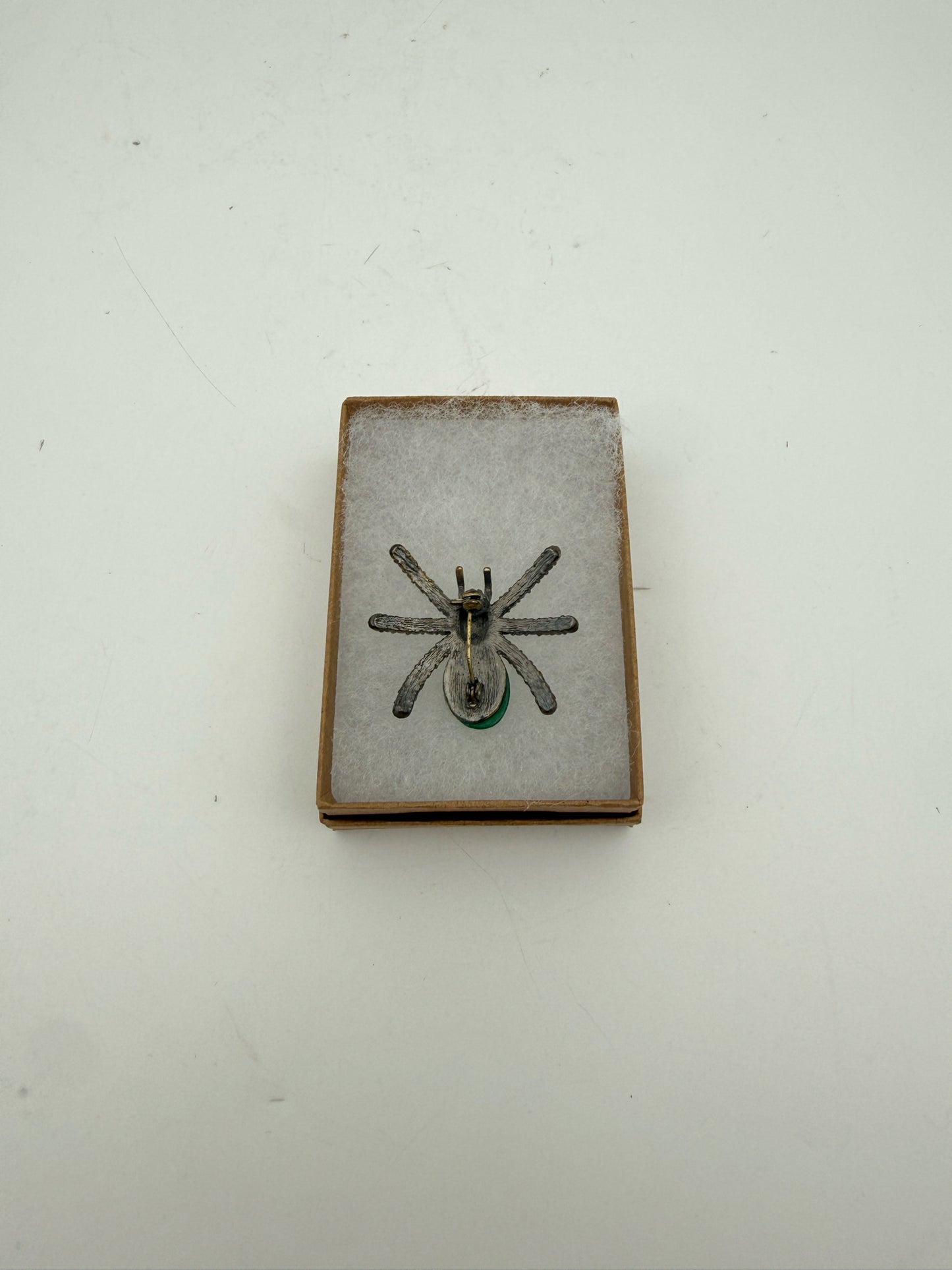 Vintage Green Glass Spider Pin