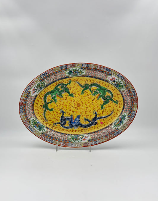 Chinese Oval Porcelain Platter with Dragons