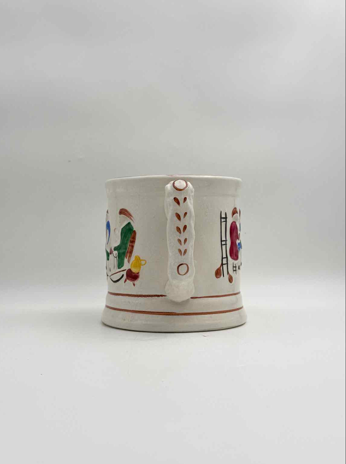 Antique Staffordshire Prattware Frog Mug Surprise Interior Pottery