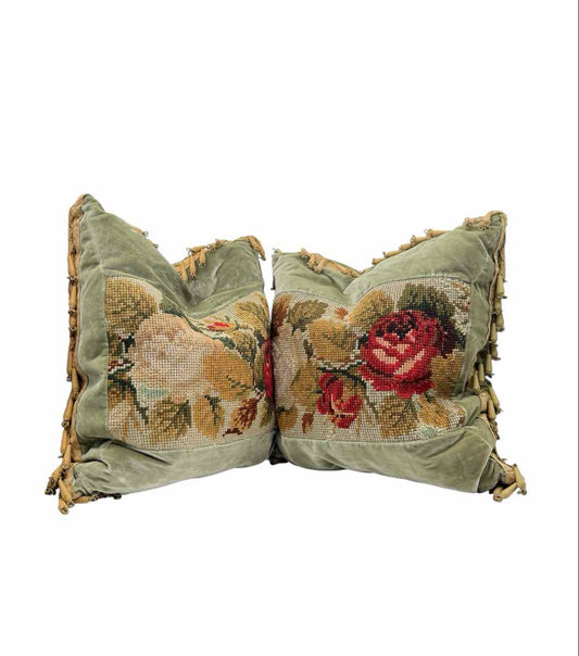 vintage-rose-needlepoint-silk-velvet-pillows-set-2