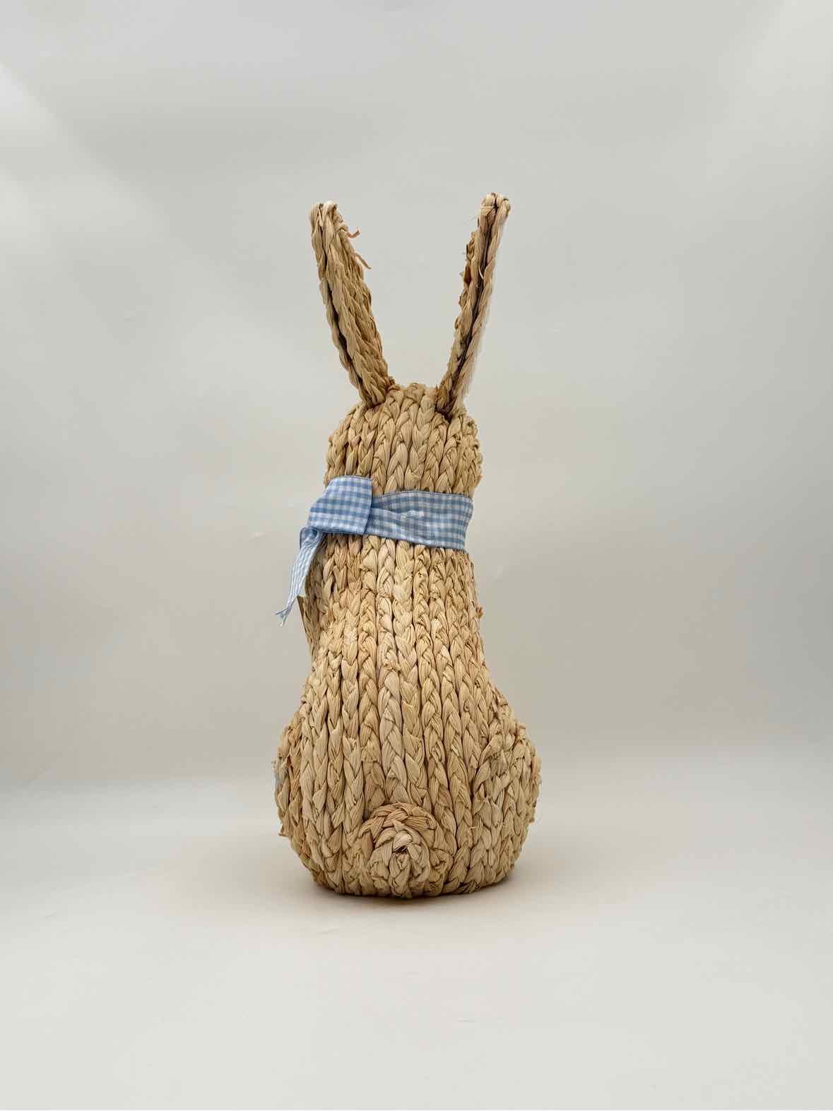 Woven Bunny Sitter with Blue Gingham Ribbon – Easter Spring Decor