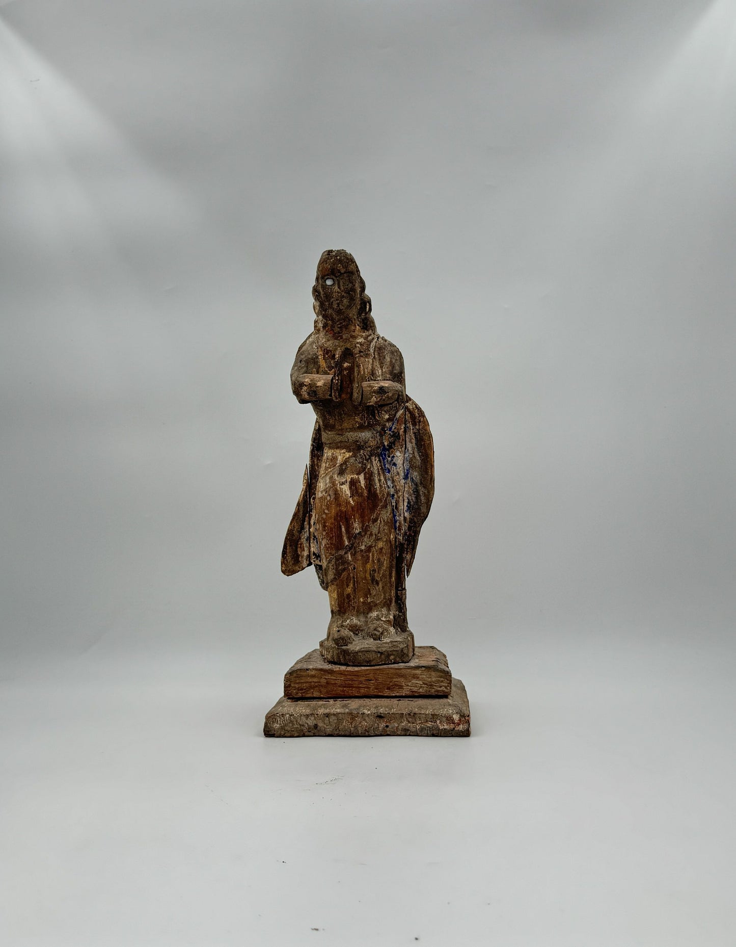 Antique Hand-Carved Wood Santos Archangel Religious Figure