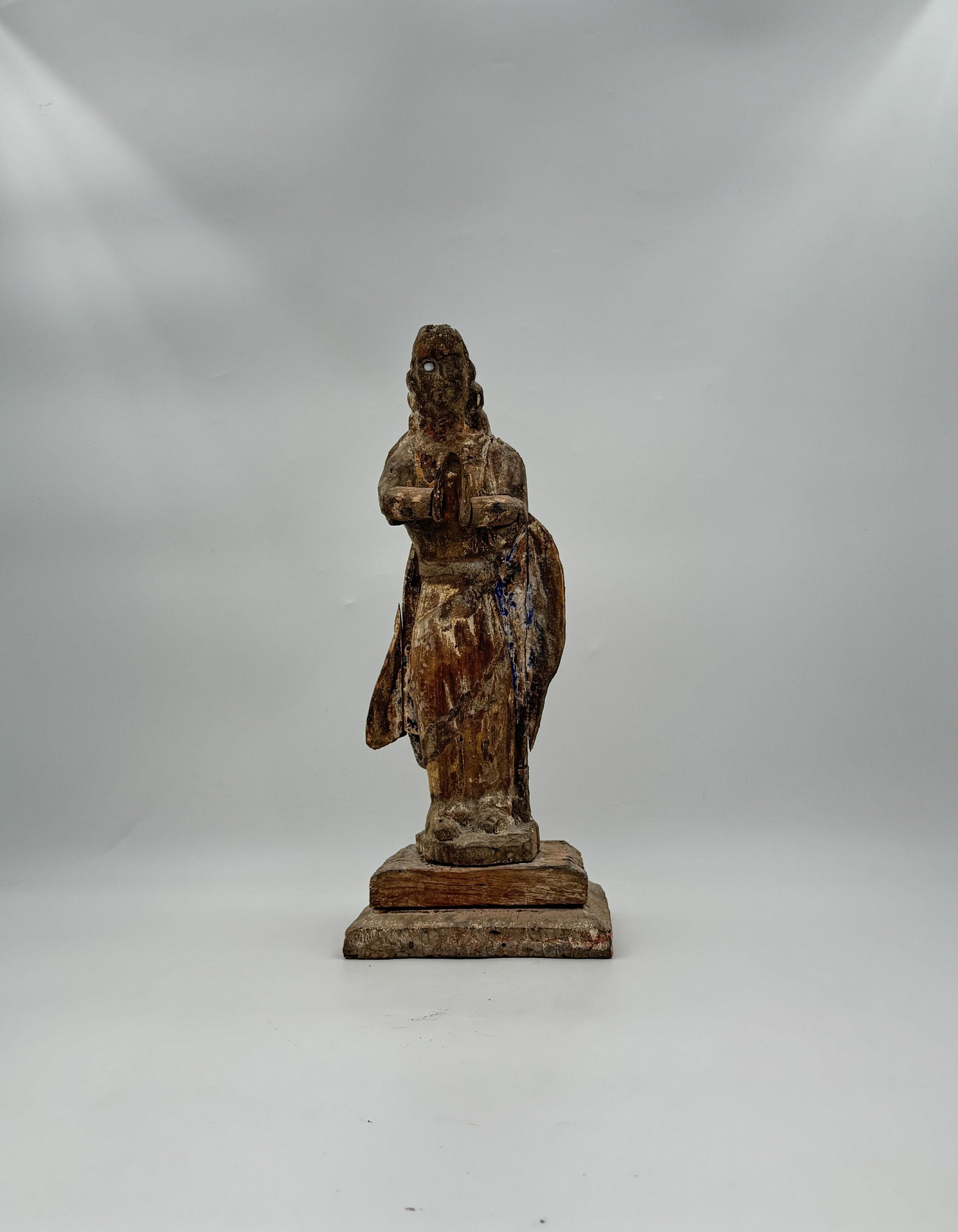 Antique Hand-Carved Wood Santos Archangel Religious Figure