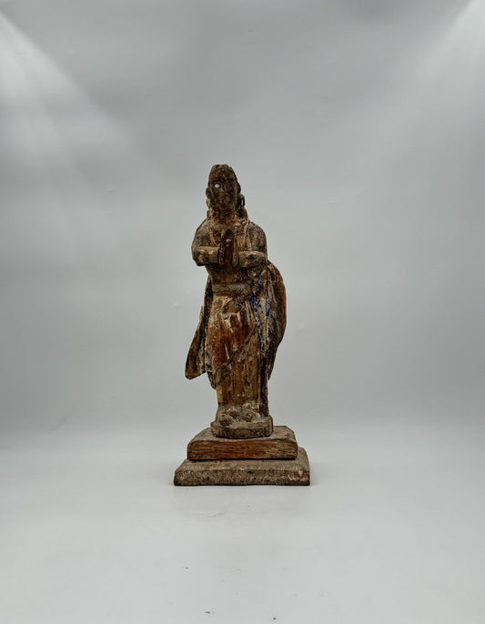 Antique Hand-Carved Wood Santos Archangel Religious Figure