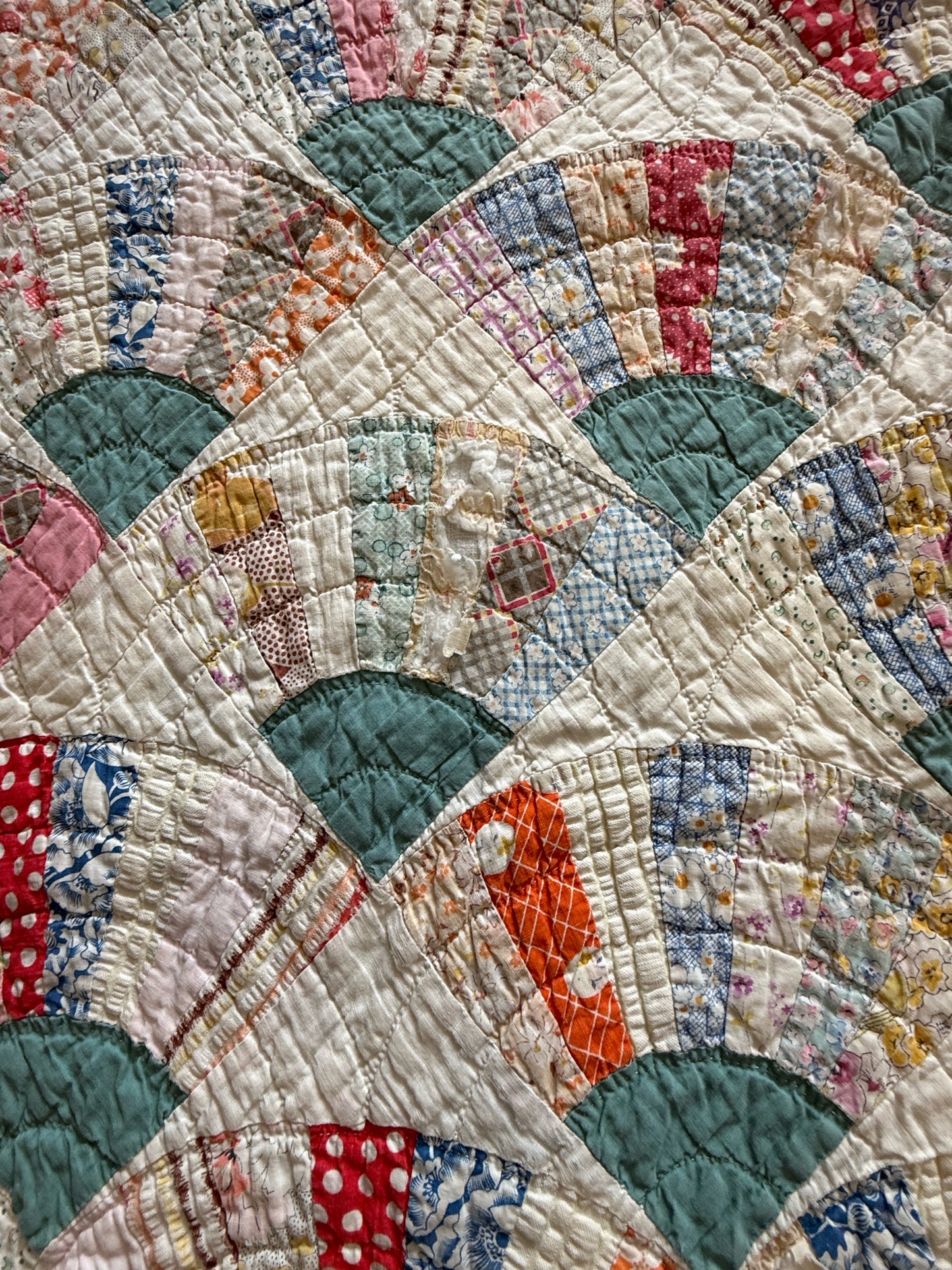 Vintage Hand Pieced Large Fan Quilt