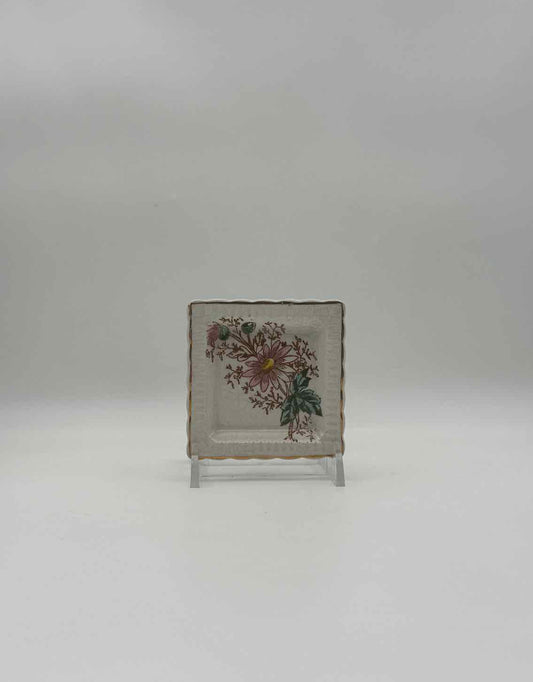 Vintage Pink Floral Butter Pat Dish – Square Porcelain Plate