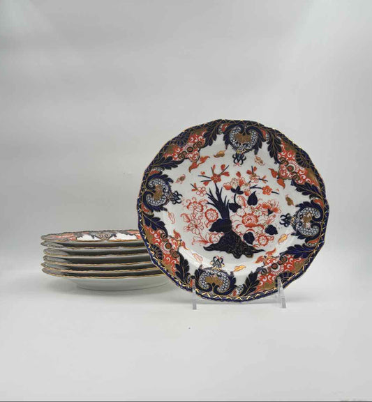 Antique Crown Staffordshire Imari Plates Set of 7 England 1940
