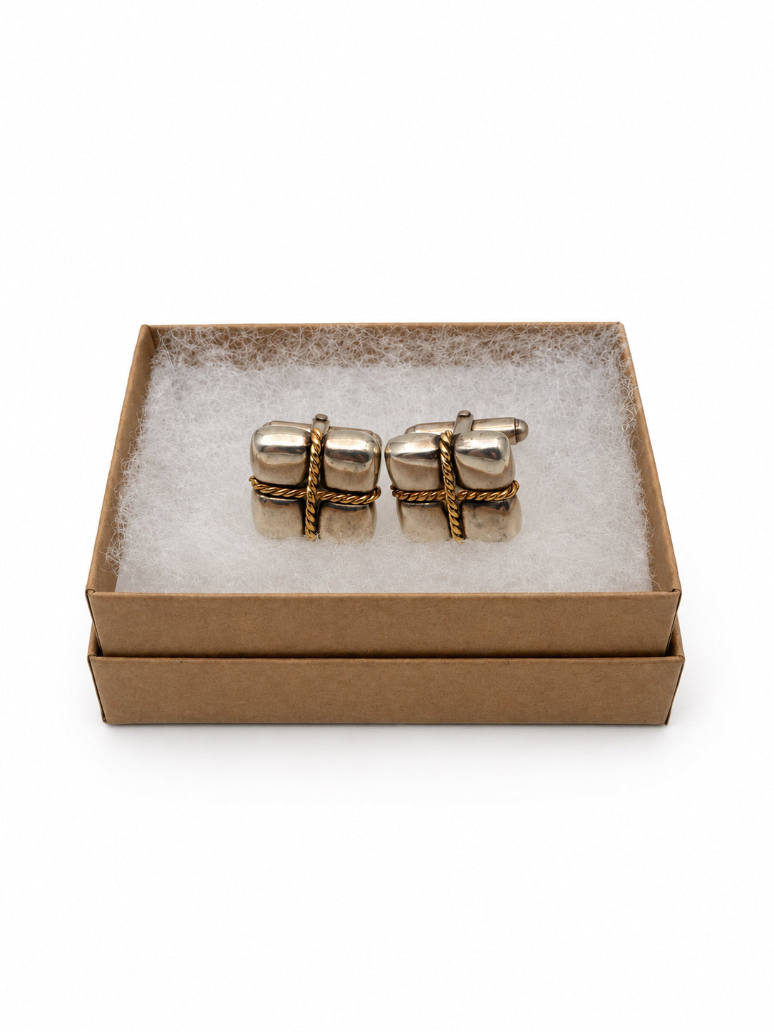 Tiffany Cuff Sterling Silver And 18K Gold Cross Rope Cuffliinks