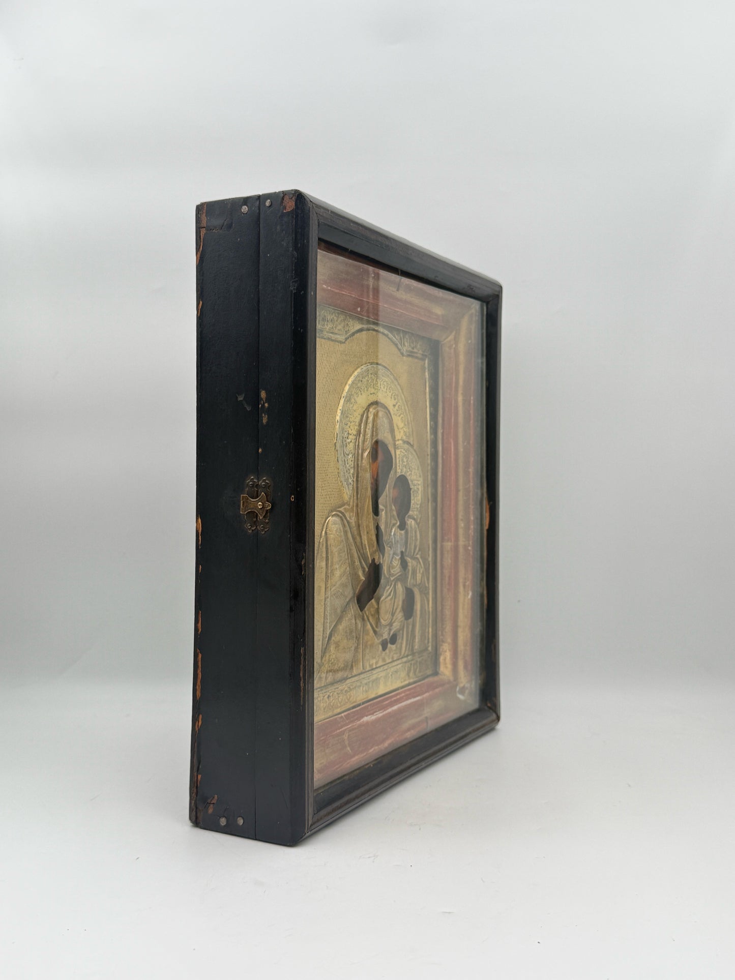 Antique Imperial Russian Silver And Gold Tone Framed Madonna And Child