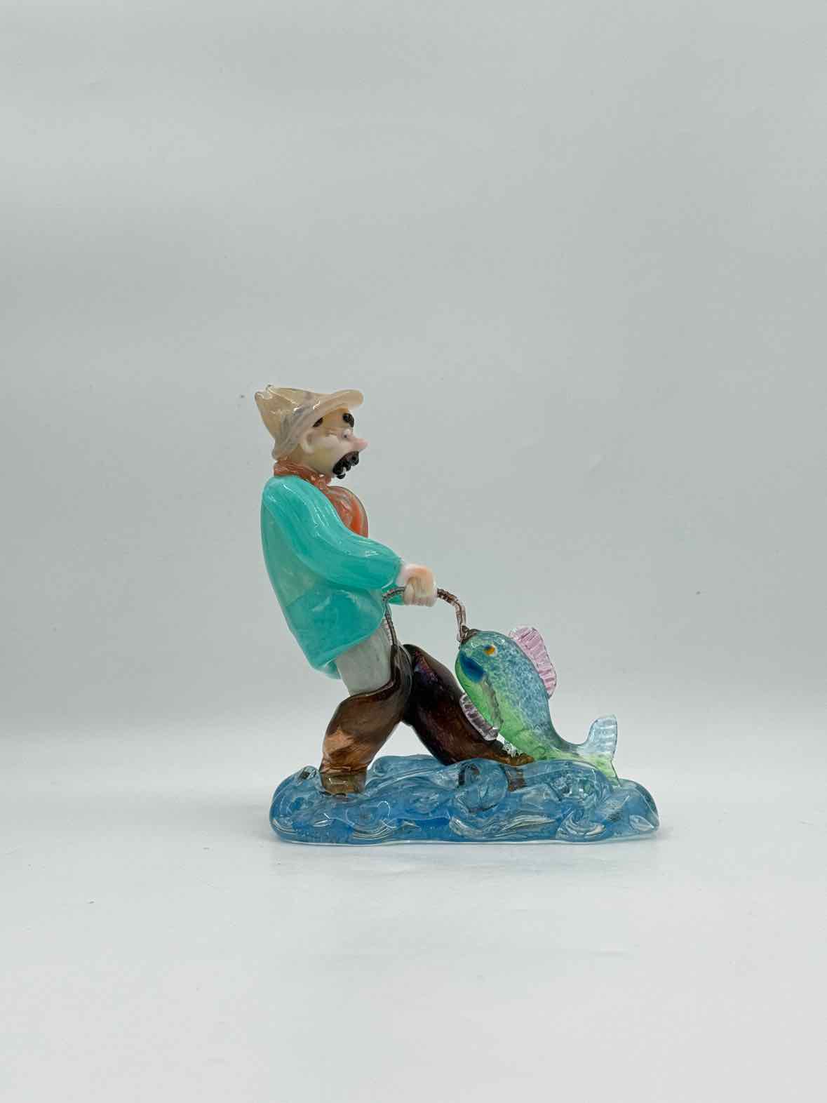 Czechoslovakia Art Glass Fisherman Figurine