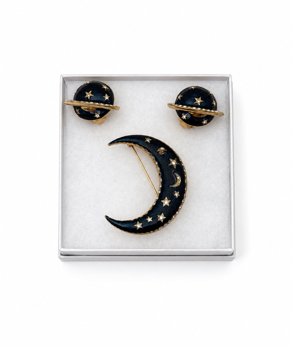 Vintage H.I. Moon And Planets Brooch And Earrings Set