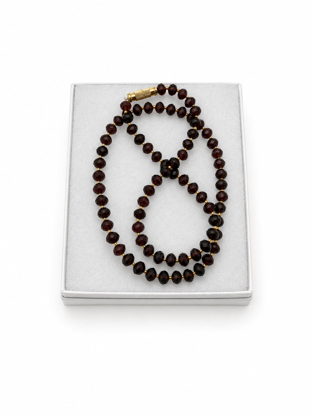 Vintage Purple Glass Beaded Necklace With Gold Tone Clasp