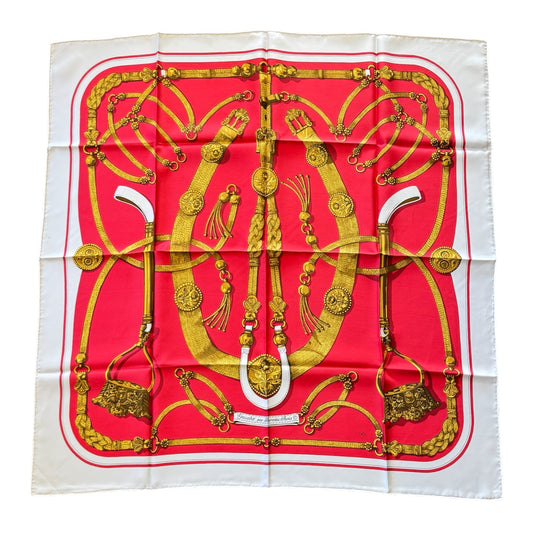 Hermès Silk Scarf “Gaucho” by Caty Latham – Red, Cream & Gold Motif