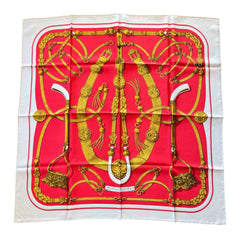 Hermès Silk Scarf “Gaucho” by Caty Latham – Red on Cream with Gold Equestrian Motif, France