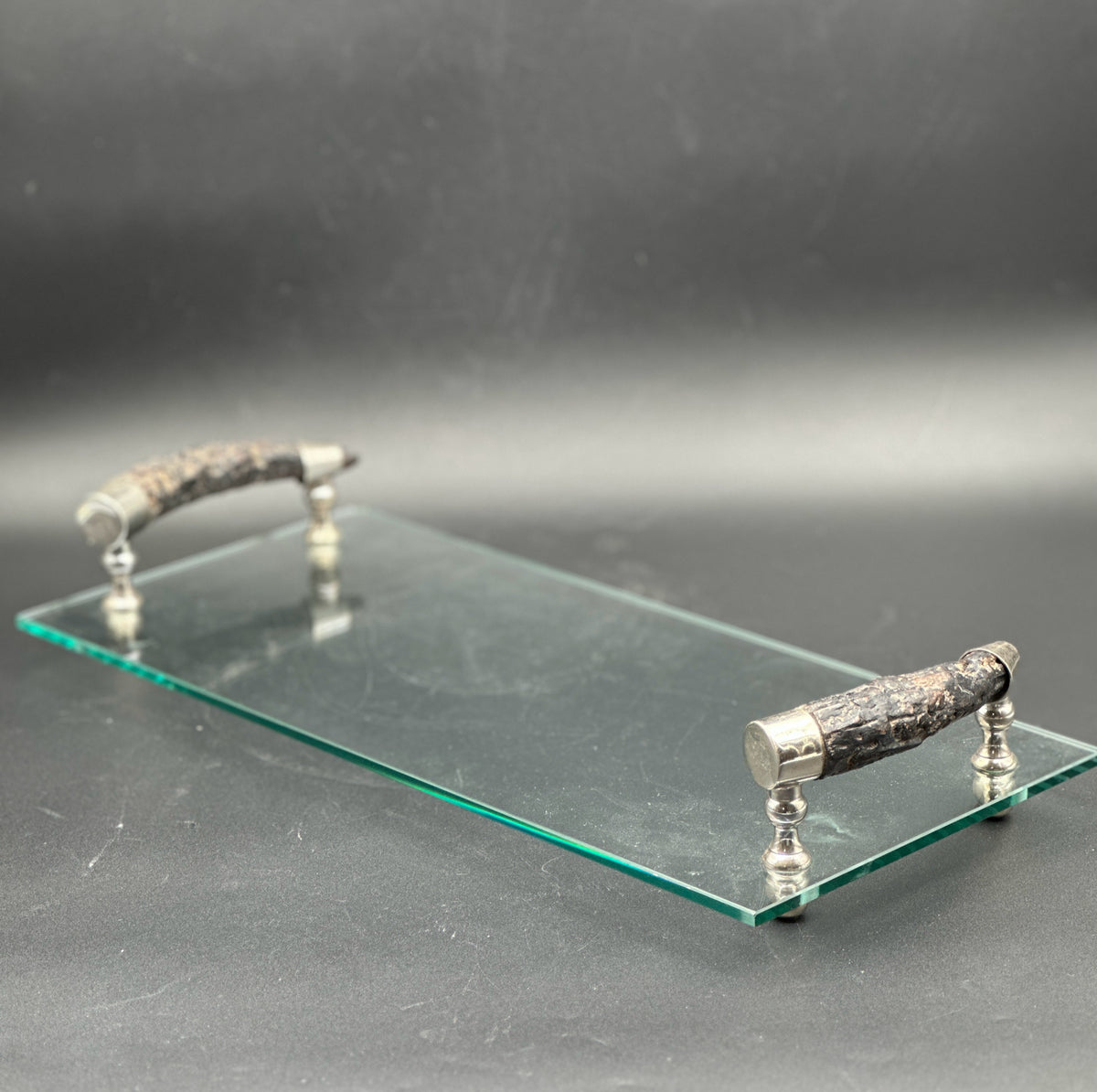 Glass Cheese Tray With Antler Handles