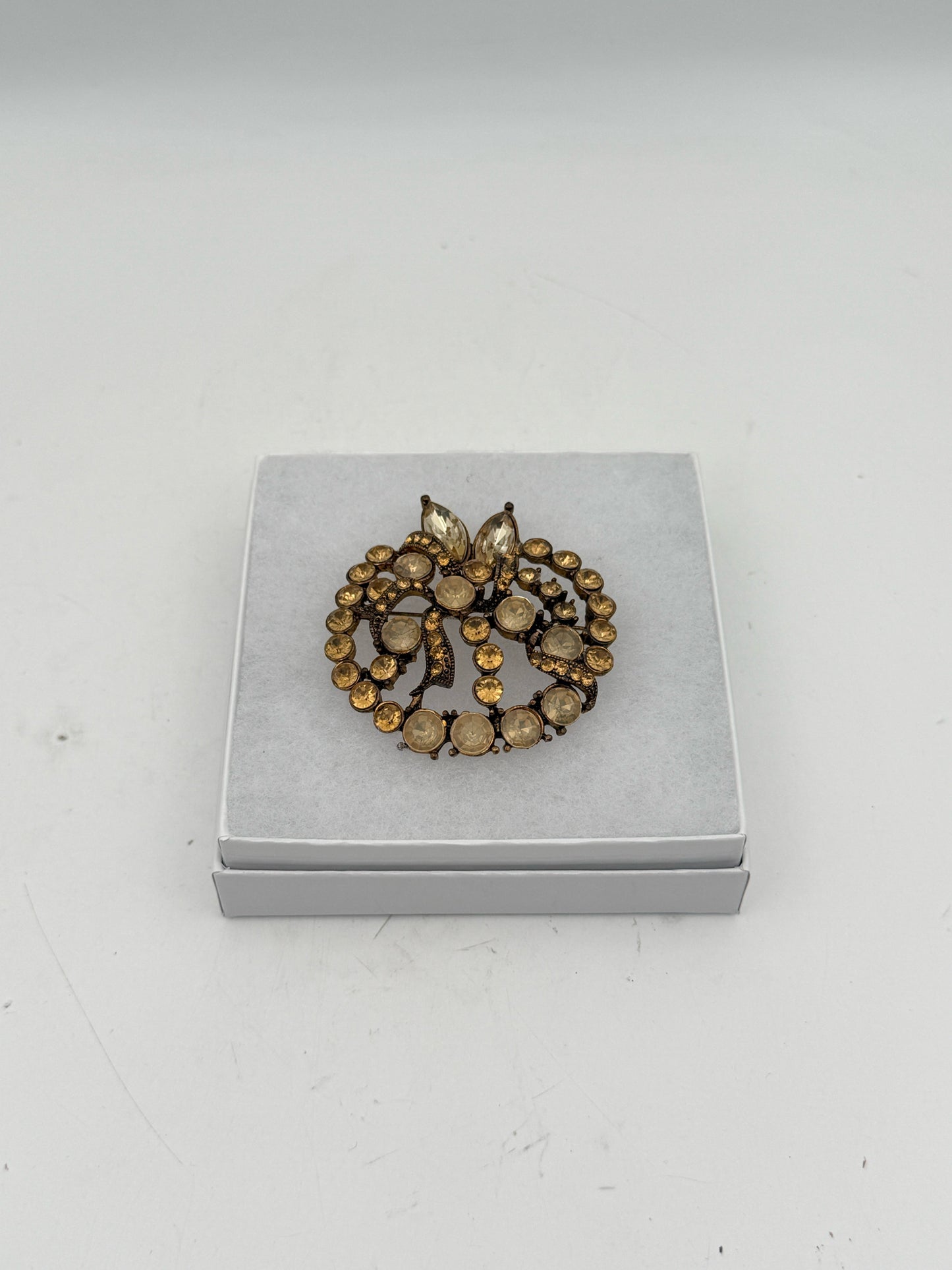 Vintage Gold Tone Rhinestone Brooch