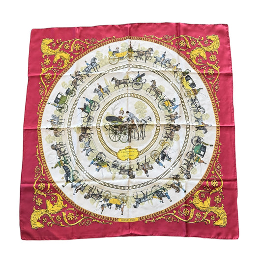 Hermès Silk Scarf “La Promenade de Longchamps” Philippe Ledoux Red