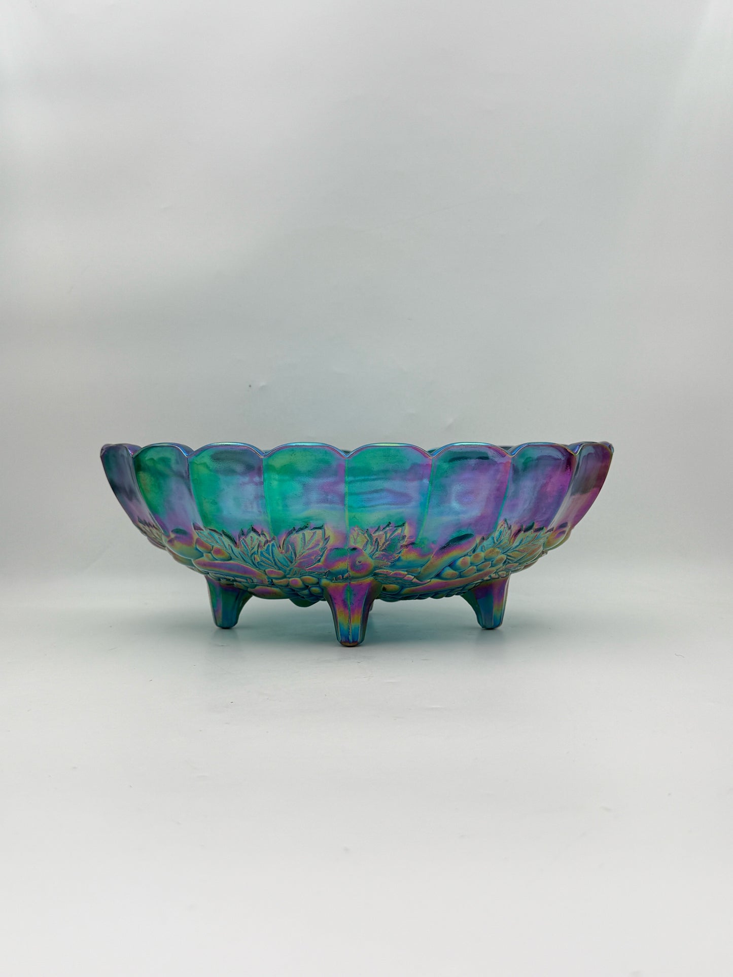 Vintage Carnival Glass Bowl With Fruit Detailing