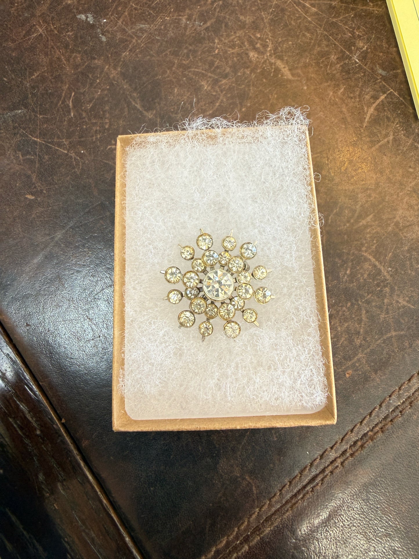 Vintage Starburst Brooch With Clear Stones
