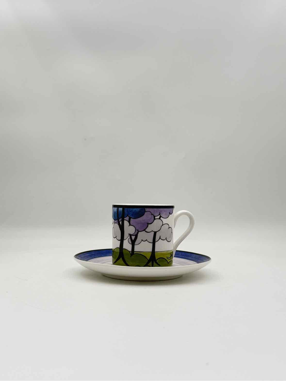 Wedgwood Blue Firs Teacup Saucer Cafe Chic England Porcelain Set 