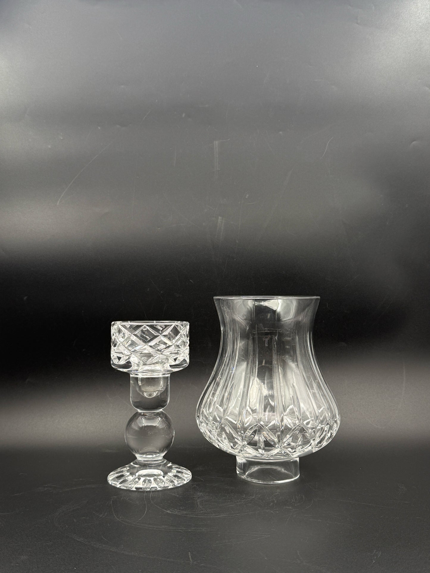 Pair Of Cut Crystal Hurricane Lamps