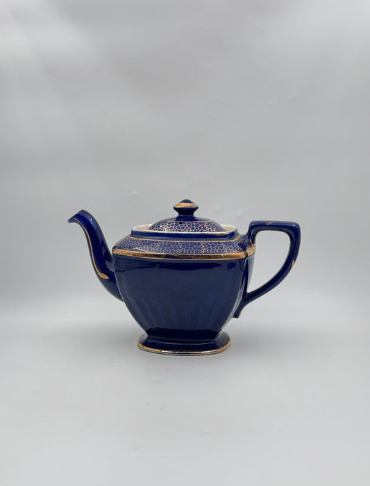 Hall China Teapot – Cobalt Blue with Gold Accents