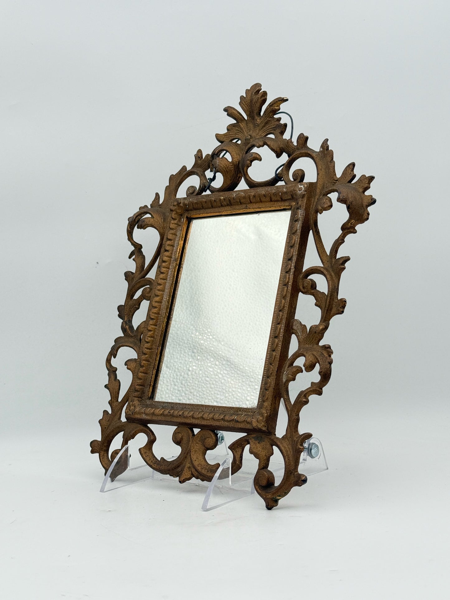 Vintage Small Gold Tone Metal Mirror