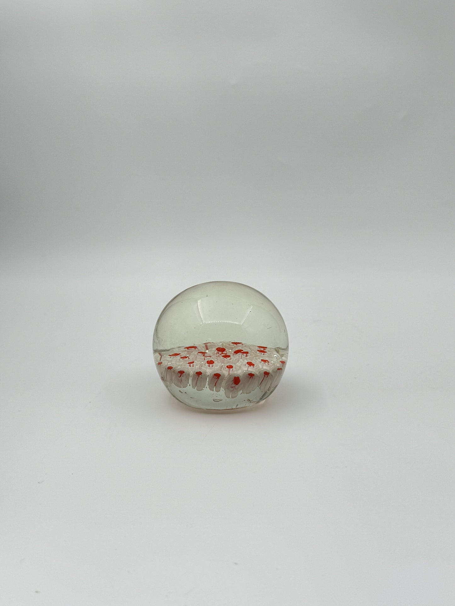 Murano Glass Paperweight – White Flower with Coral Centers