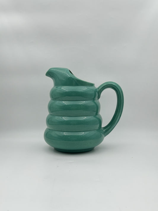 Mid-Century Padre Pottery Ribbed Pitcher – Marked “258” – Glossy Green