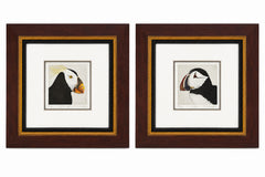 Nancy Charles Framed Pair Of Puffin Bird Etchings