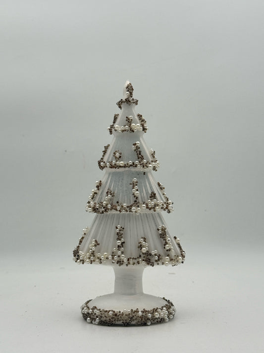 Beaded White Glass Christmas Tree