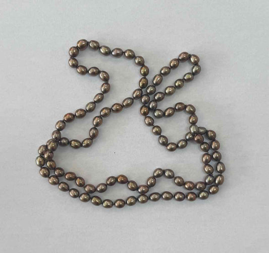 34” Strand Of Bronze Colored Pearls Necklace