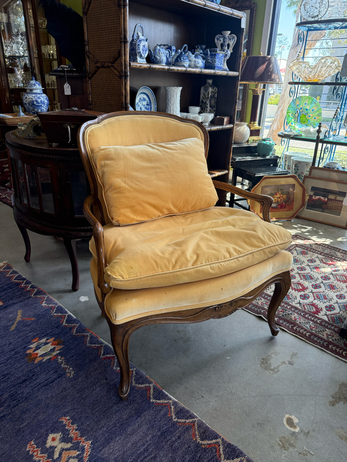 French Style Bergere Chair- Gold Velvet Down Filled Cushions- In Store Pickup Only