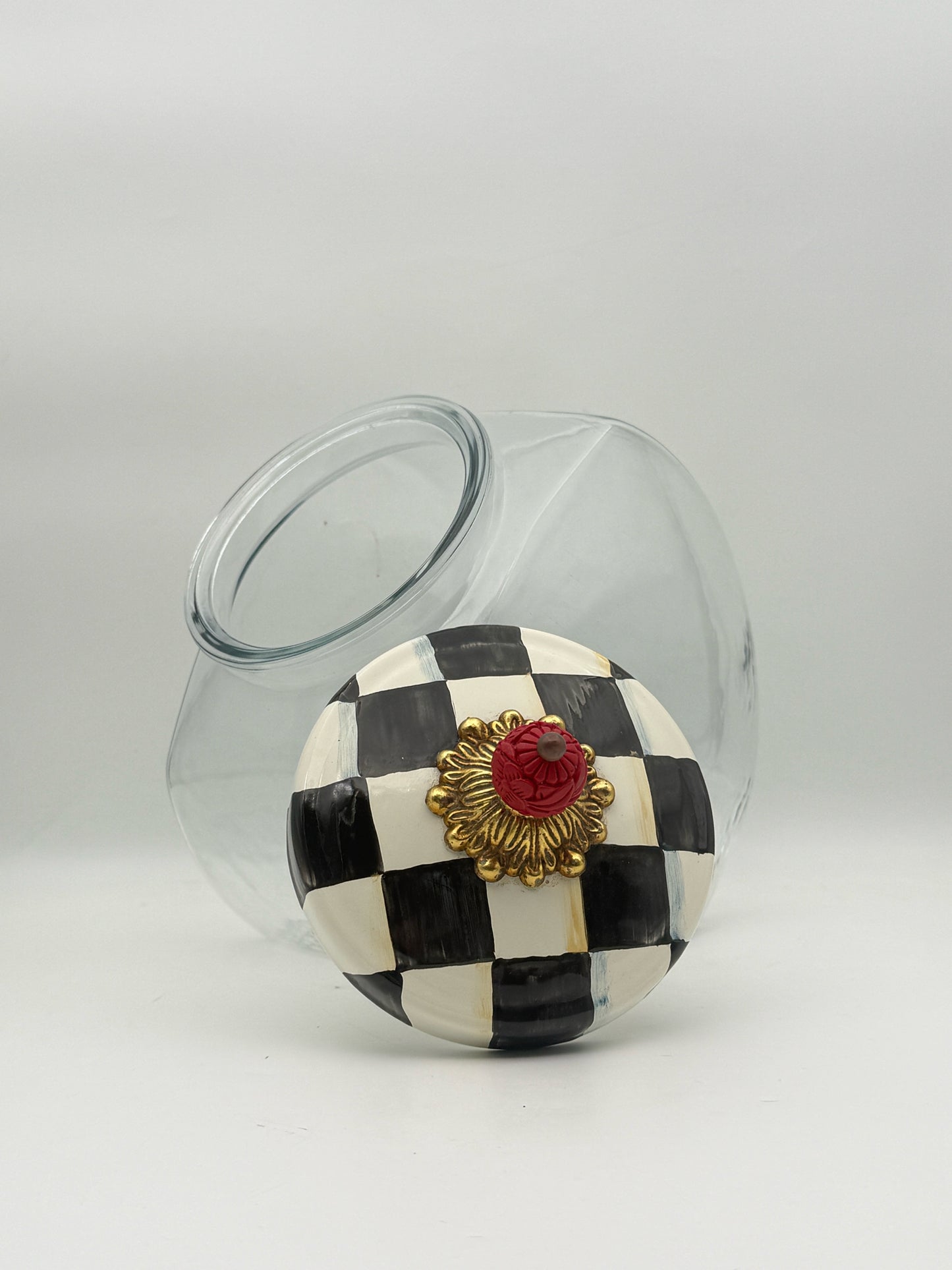 MacKenzie Child Black And White Check Cookie Jar