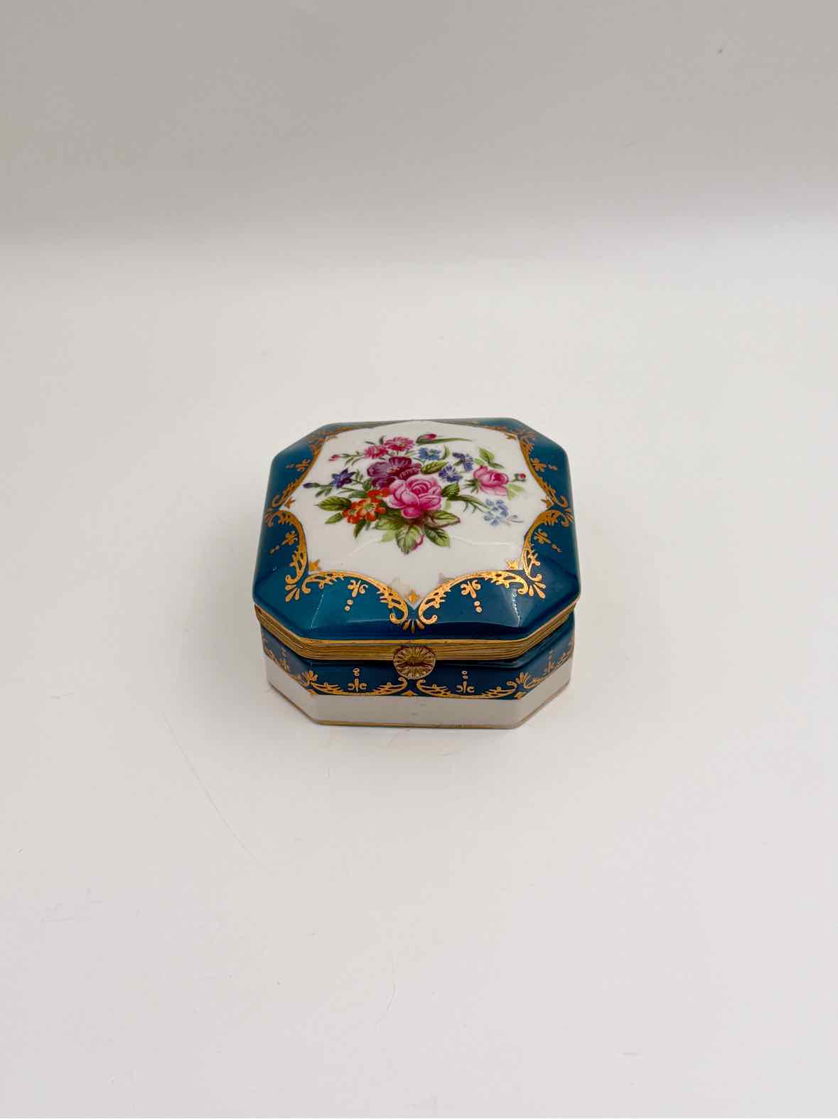 Vintage Turquoise Floral Trinket Box
