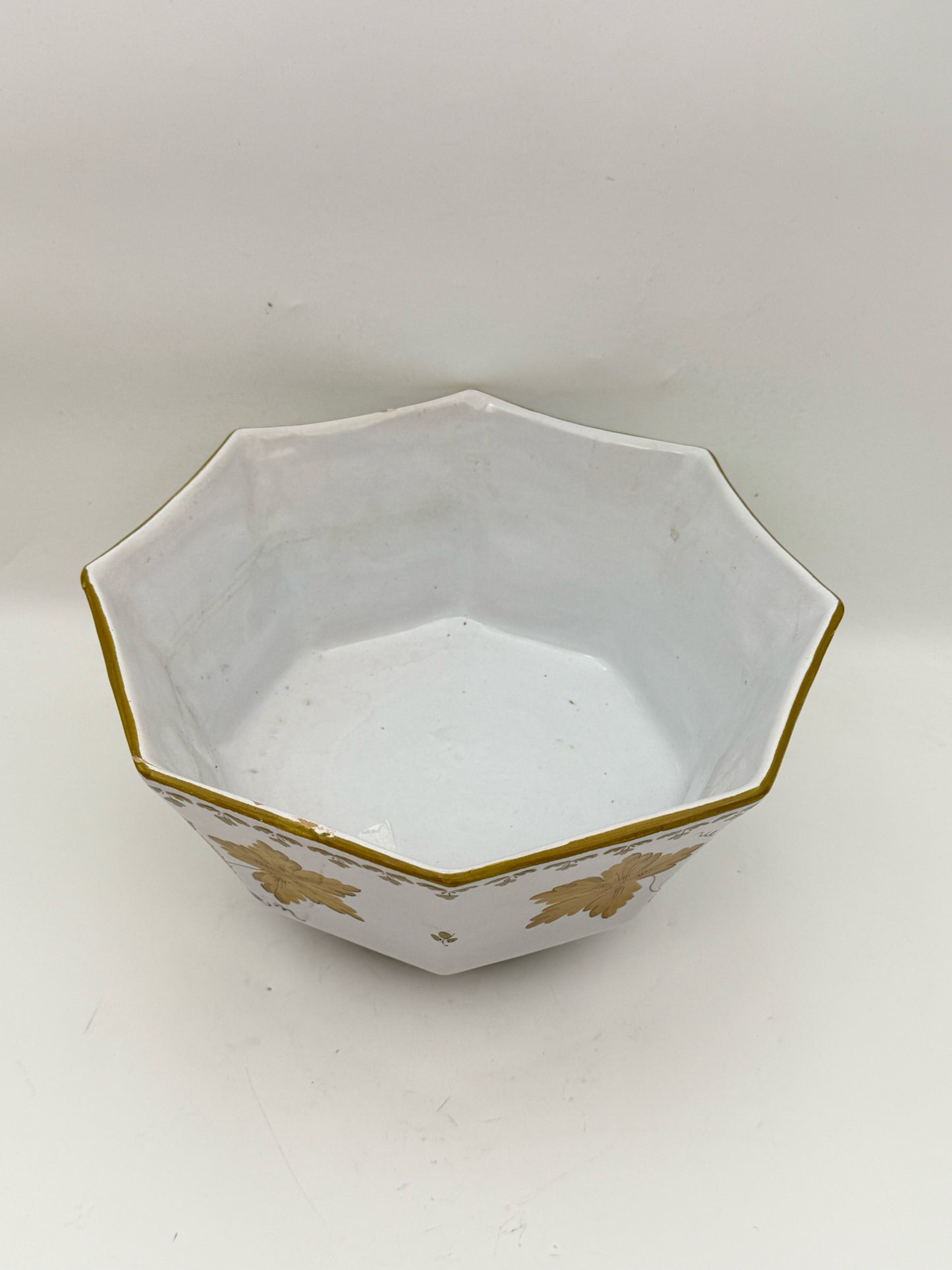 Octagonal White And Olive Green Bowl Made In Italy