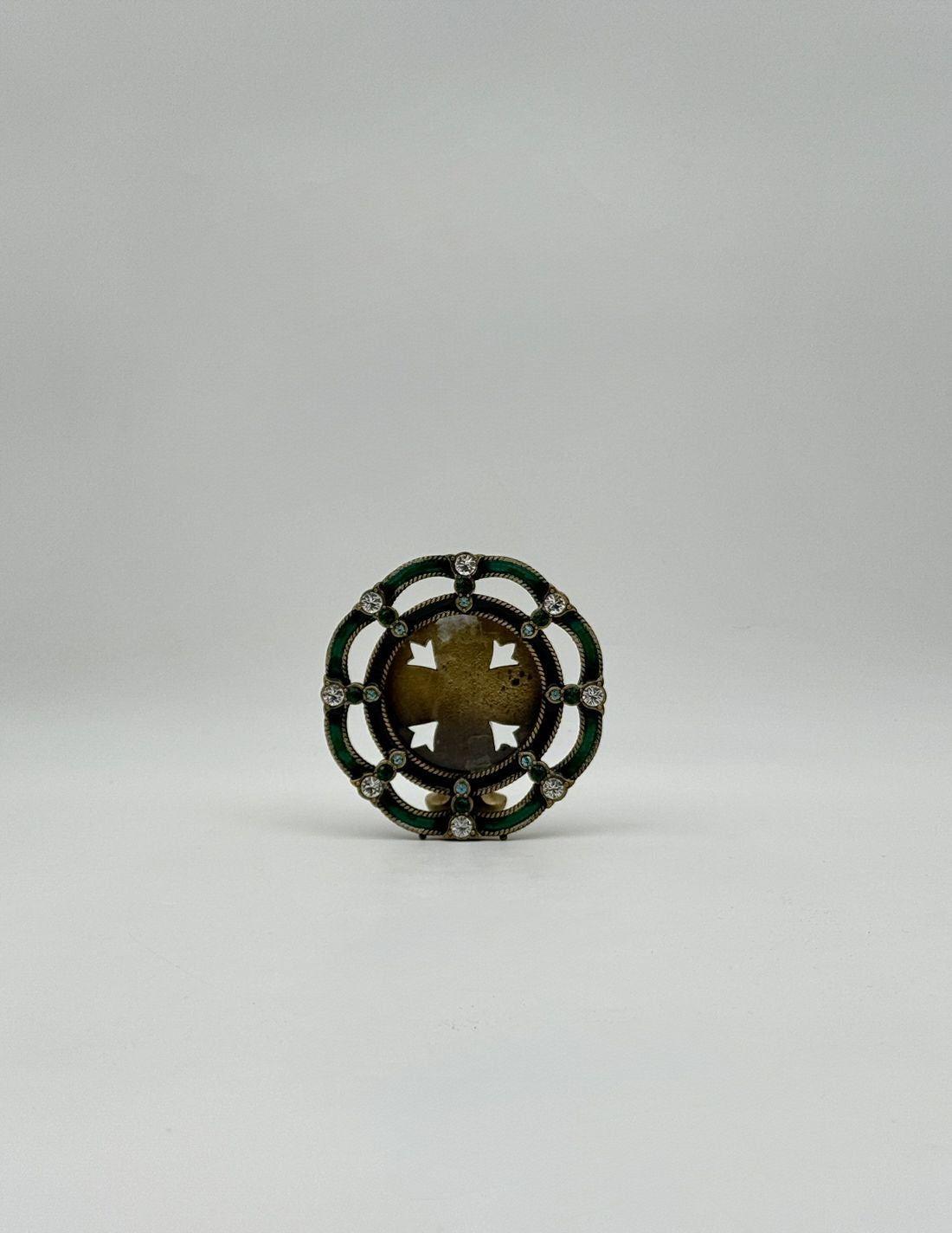 Jay Strongwater Green Round Frame w/ Green & Clear Swarovski Crystals