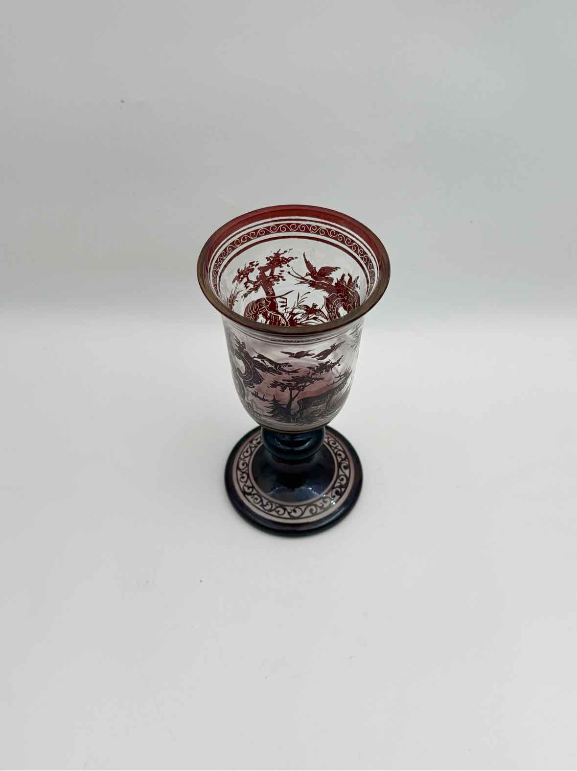 Vintage Bohemian Acid Etched Ruby Goblet