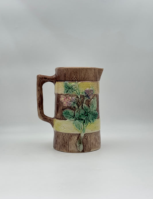 Majolica Pitcher – Bark & Berry Relief Design