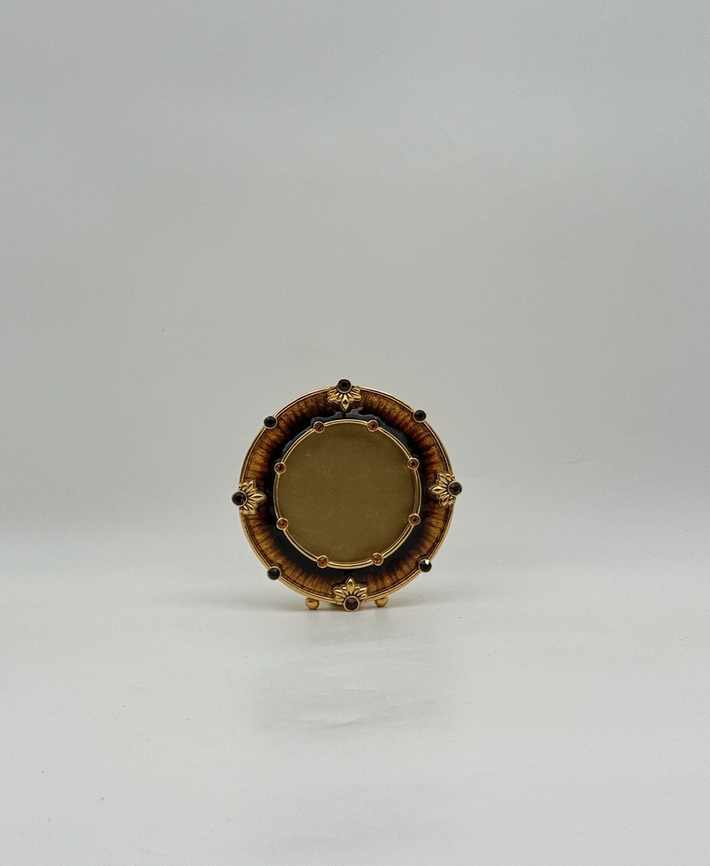 Jay Strongwater Round Brown Frame with Amber Swarovski Crystals Decor