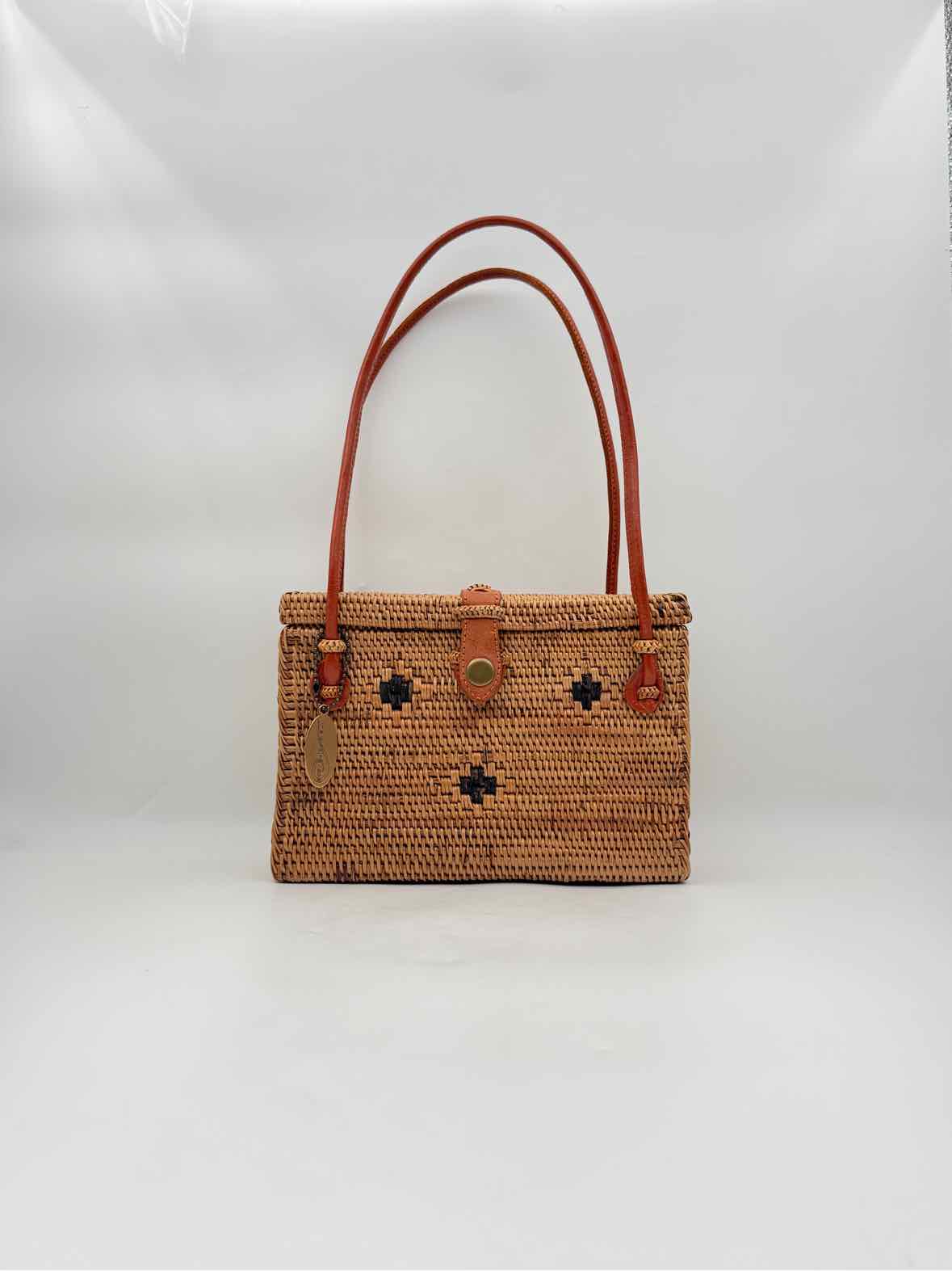 Ata Vine Diamond Pattern Box Purse Handbag – Woven Rattan with Leather Strap & Batik Lining