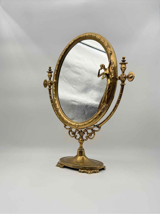 Vintage Italian Brass Art Deco Vanity Mirror with Ornate Frame