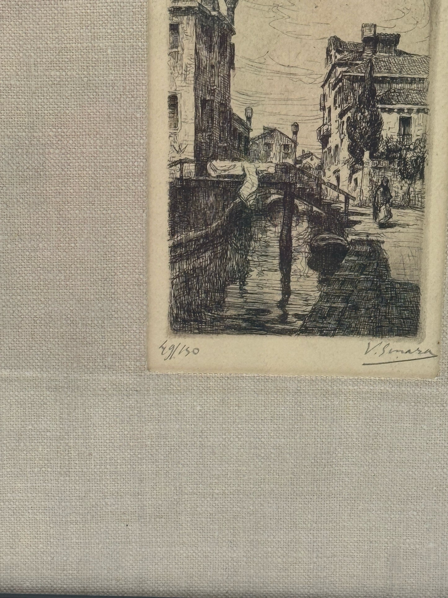 Signed And Framed Etching Of A European Canal