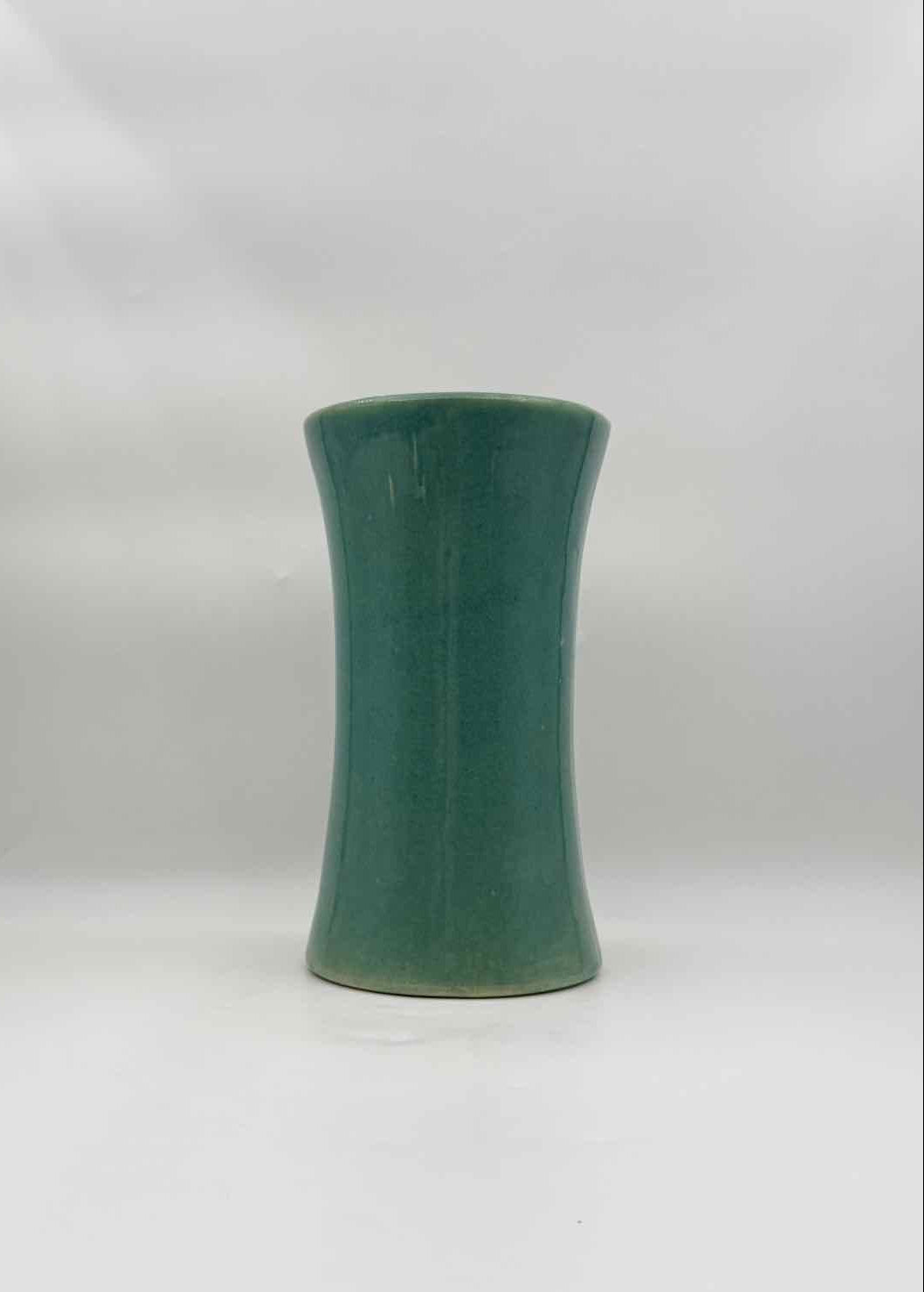 Vintage Zanesville Stoneware Iris Vase Teal Green Arts Crafts Pottery