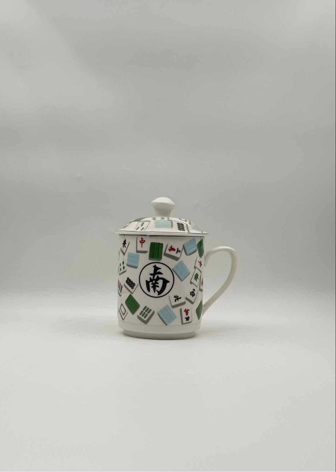 Bone China Mahjong Lidded Mugs – Set of 4 Collectible Tea Cups