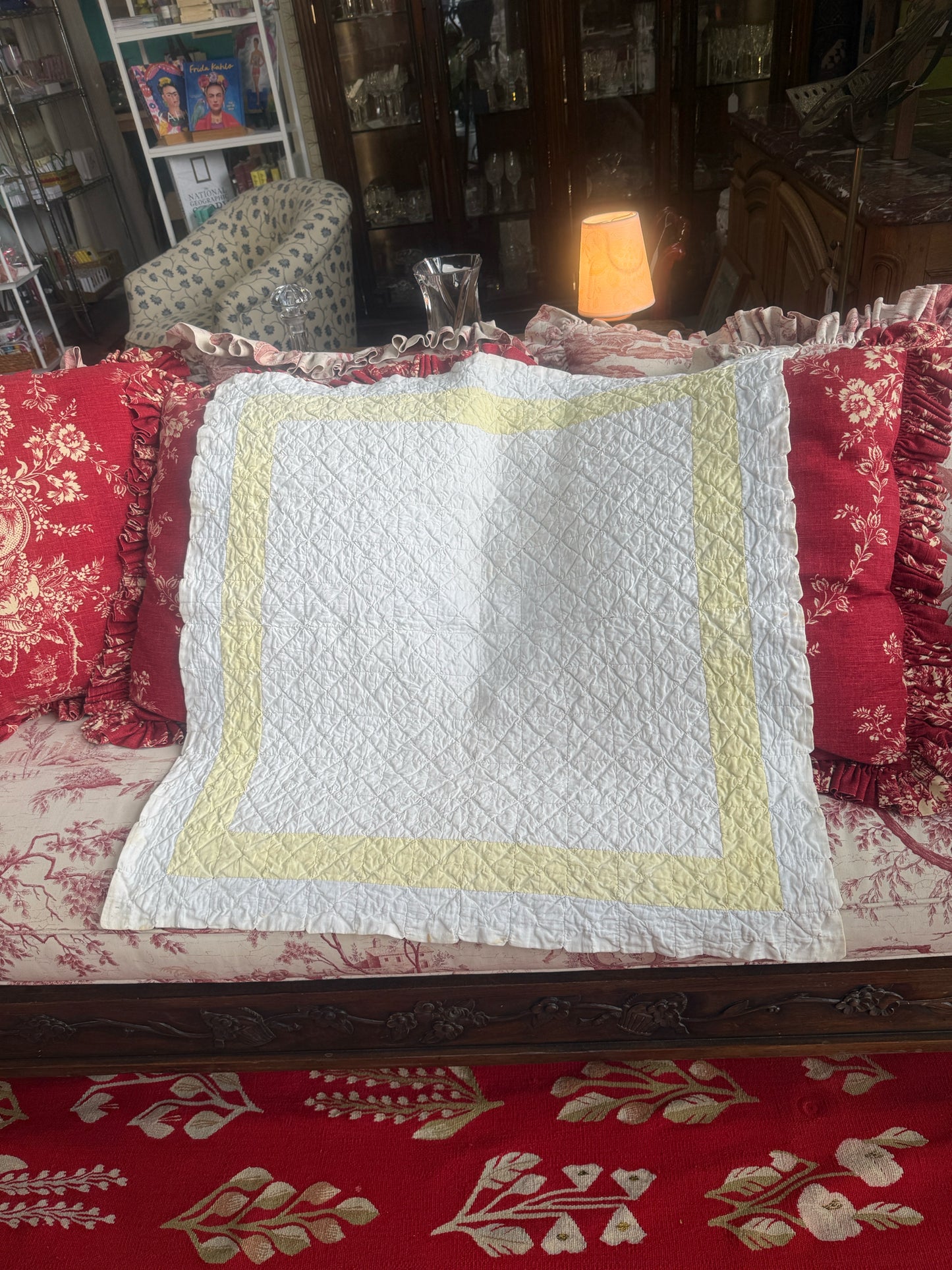 Vintage "Cathedral Window" Hand Stiched Quilt