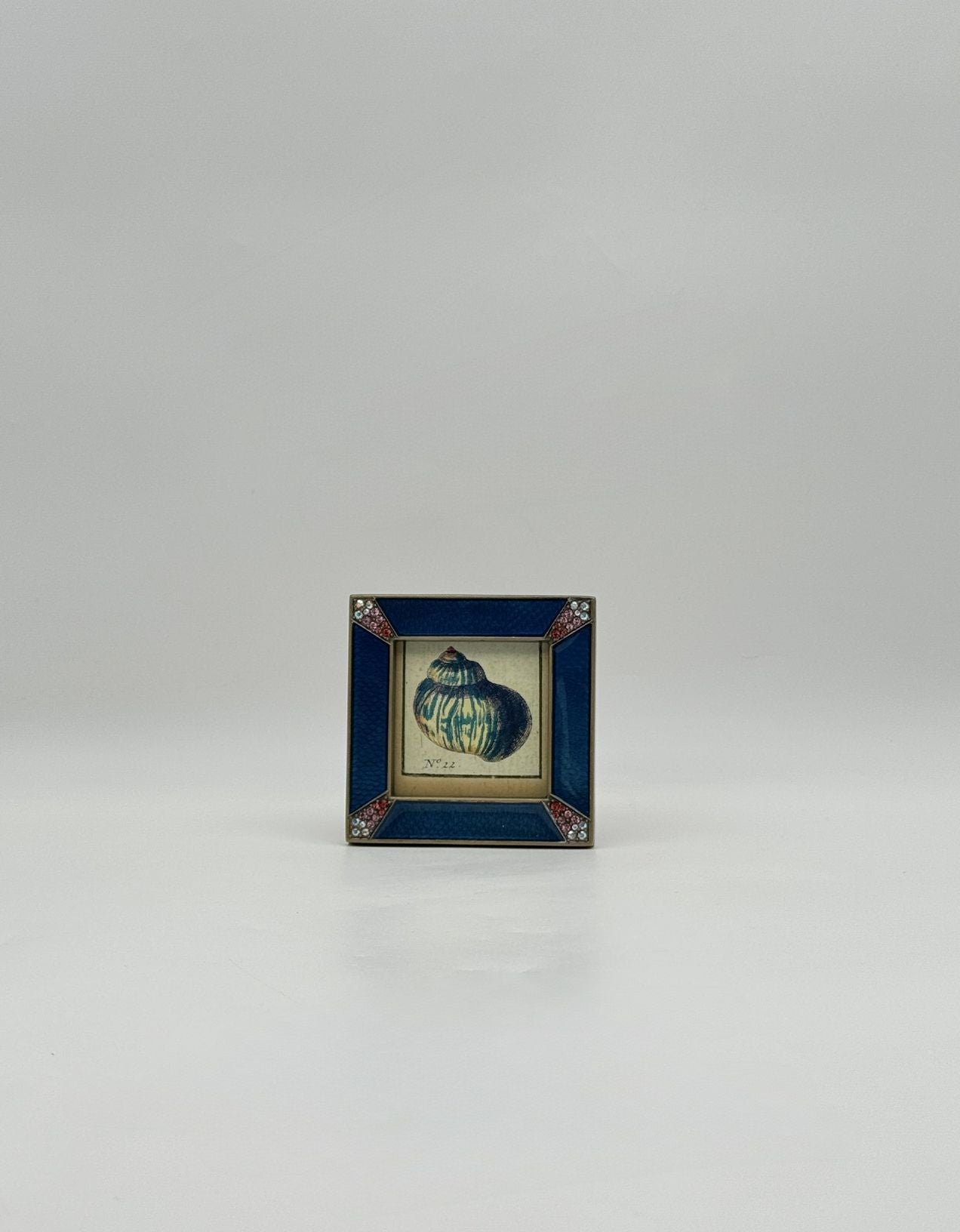 Jay Strongwater Square Blue Enamel Frame with Pink Swarovski Crystals
